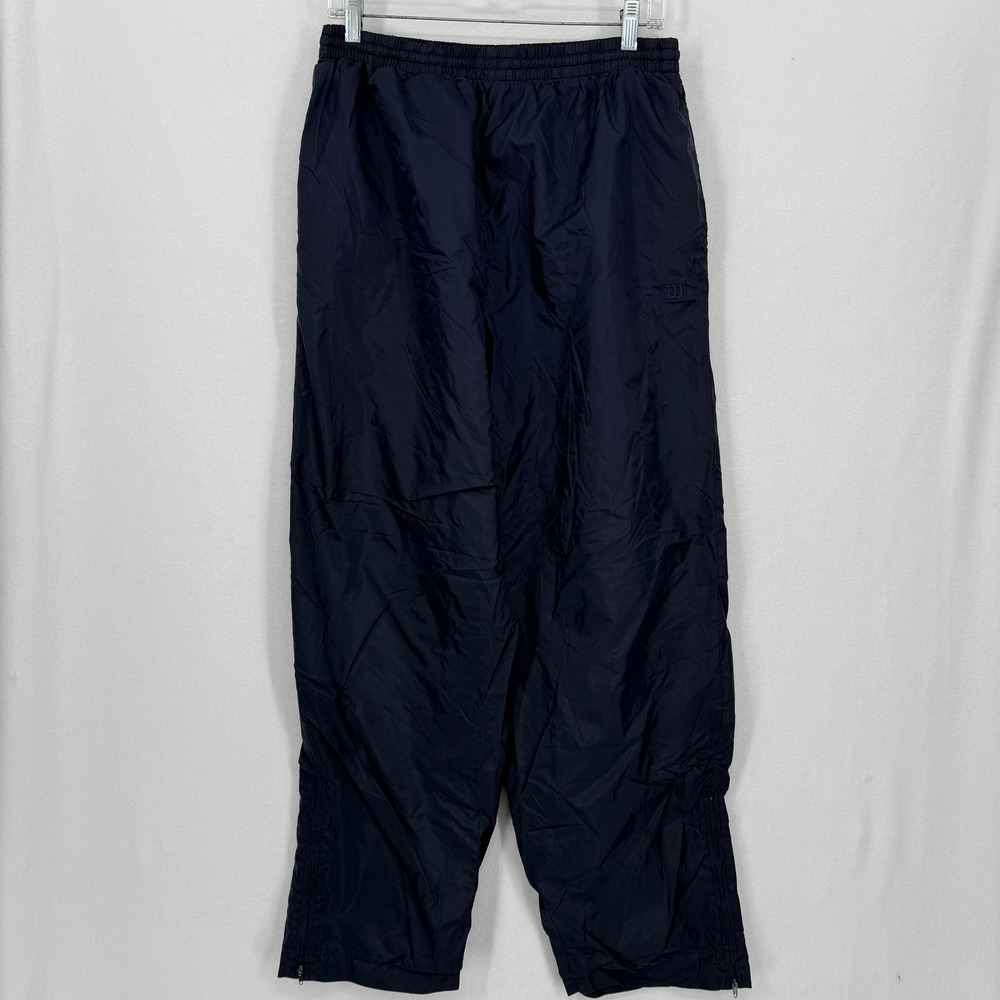 Wilson Mens Navy Blue Nylon Windbreaker Track‎ Pants Lined Zip Cuffs Large